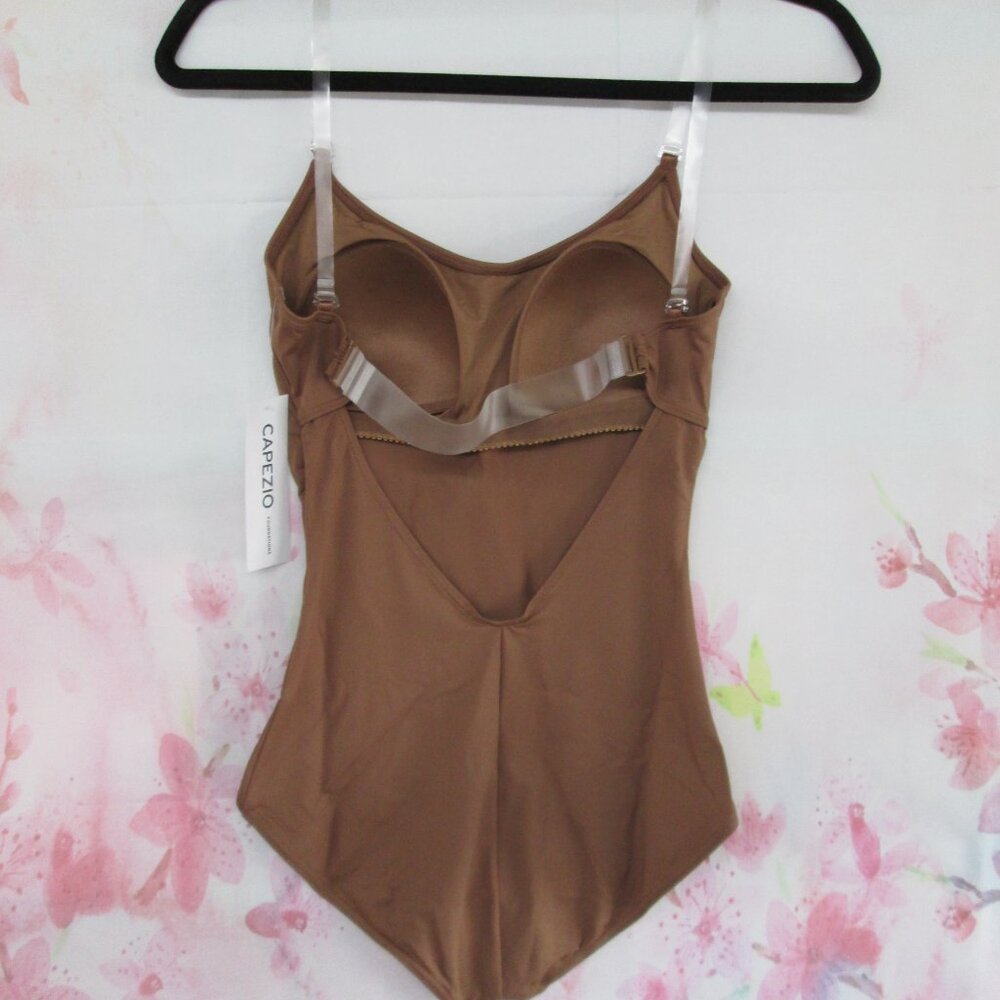 Capezio Clear Strap Dance Leotard XS SA & LA Costume Padded Body Liner Tan Brown